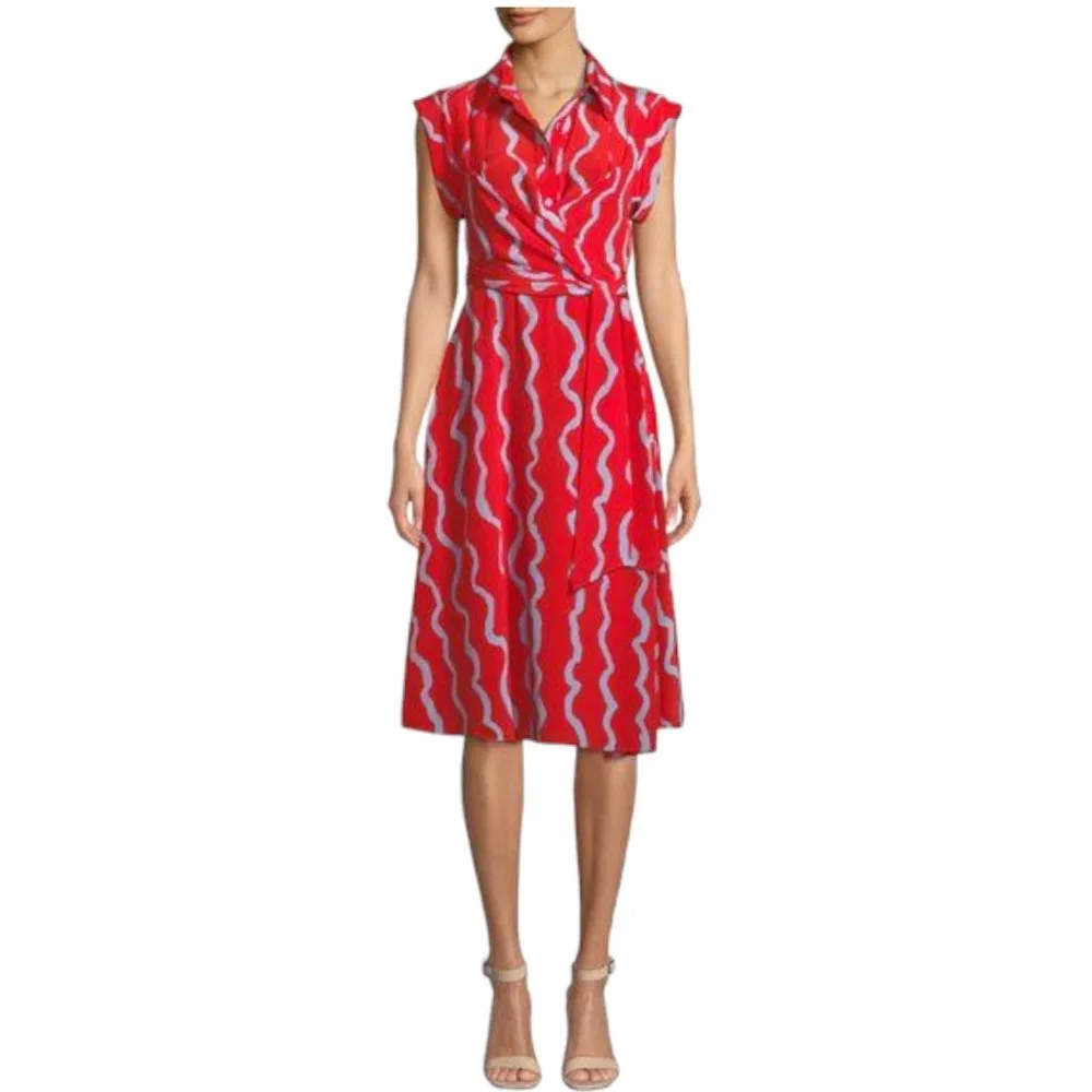 NWT Diane Von Furstenberg Red 100% Silk Wrap Midi Dress Size 10 - Picture 1 of 13